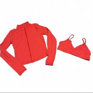Aritzia Cherry Red TNA Golden matching jacket and bra set